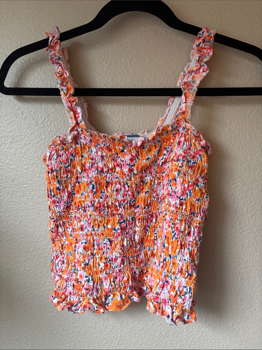 Old Navy Orange Floral Smocked Ruffle Strap Tank